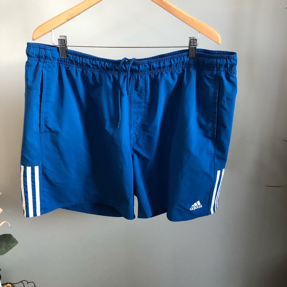 adidas Royal Blue Swim Shorts with White Stripes